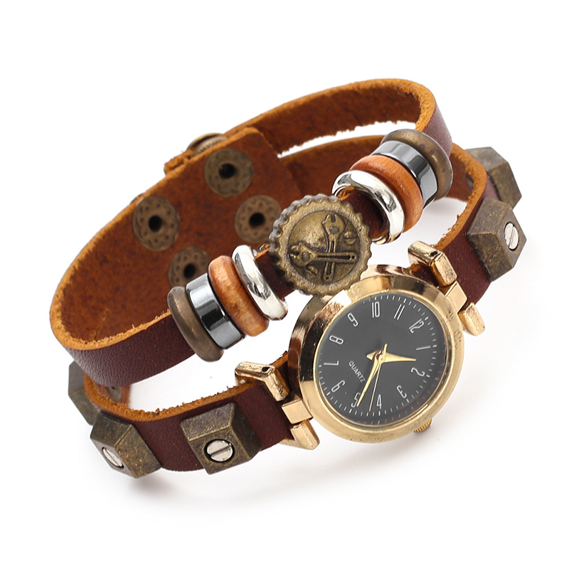 Men Accessories Pk - Punk Style Quartz Watch Handmade Leather