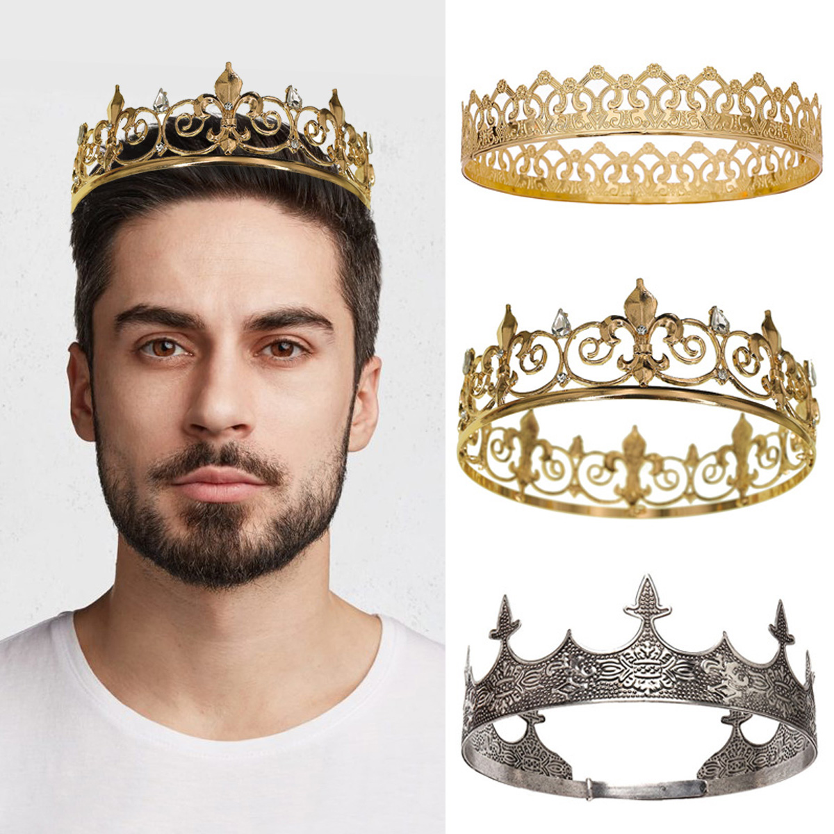 Men Accessories For Party - Royal King Queen Crown for Men/Women