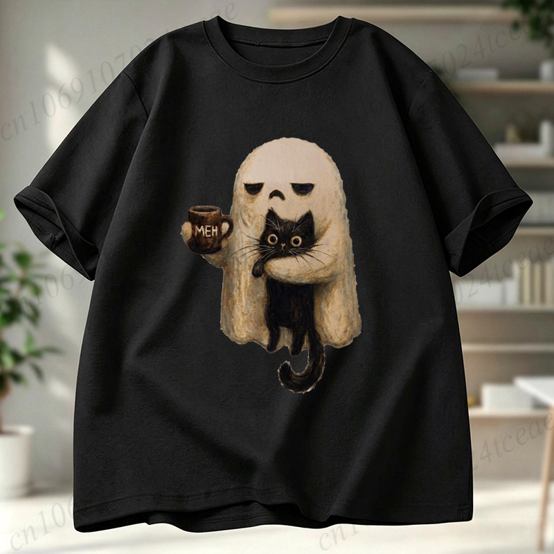 Ghost-Cat Shirt Spooky Black C - Men Accessories Aesthetic recension och pris