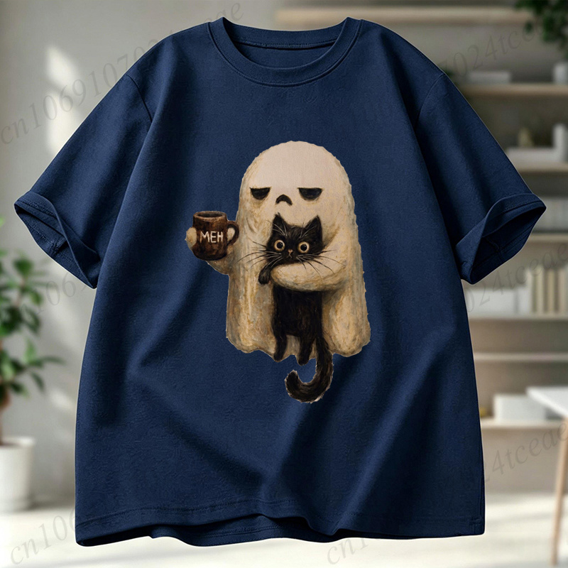 Ghost-Cat Shirt Spooky Black C - Men Accessories Aesthetic recension och pris