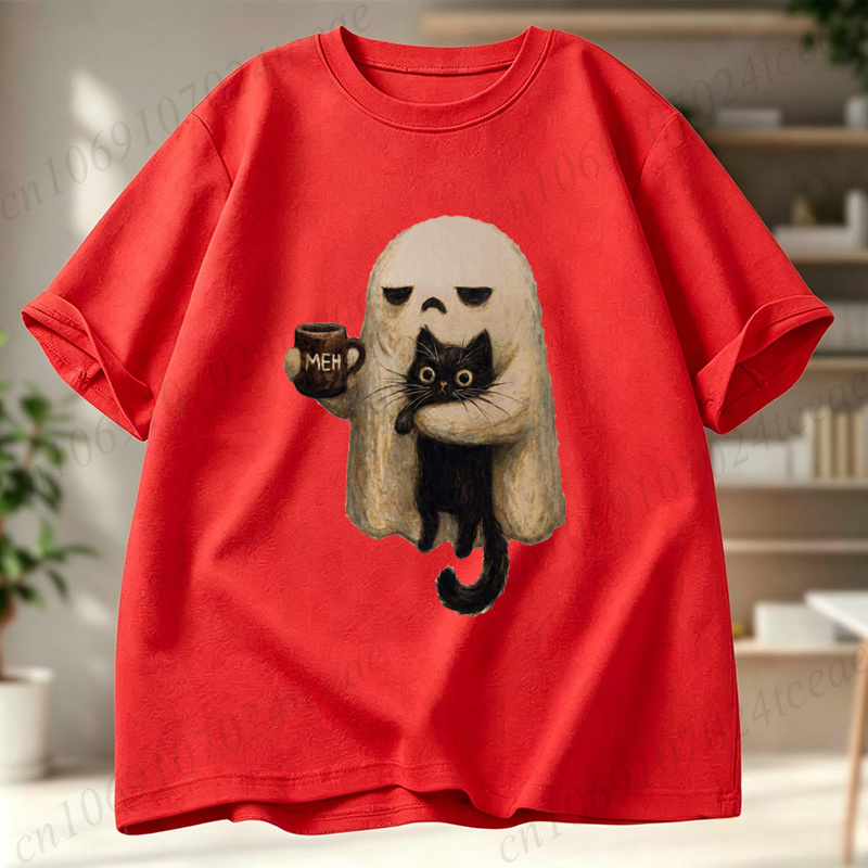 Ghost-Cat Shirt Spooky Black C - Men Accessories Aesthetic recension och pris