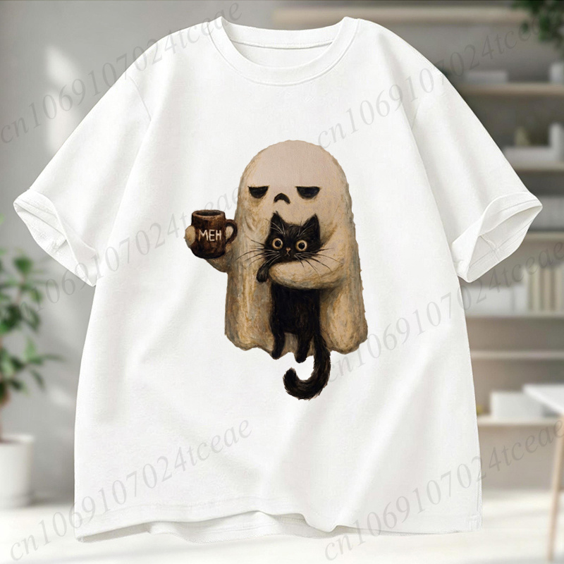 Ghost-Cat Shirt Spooky Black C - Men Accessories Aesthetic recension och pris
